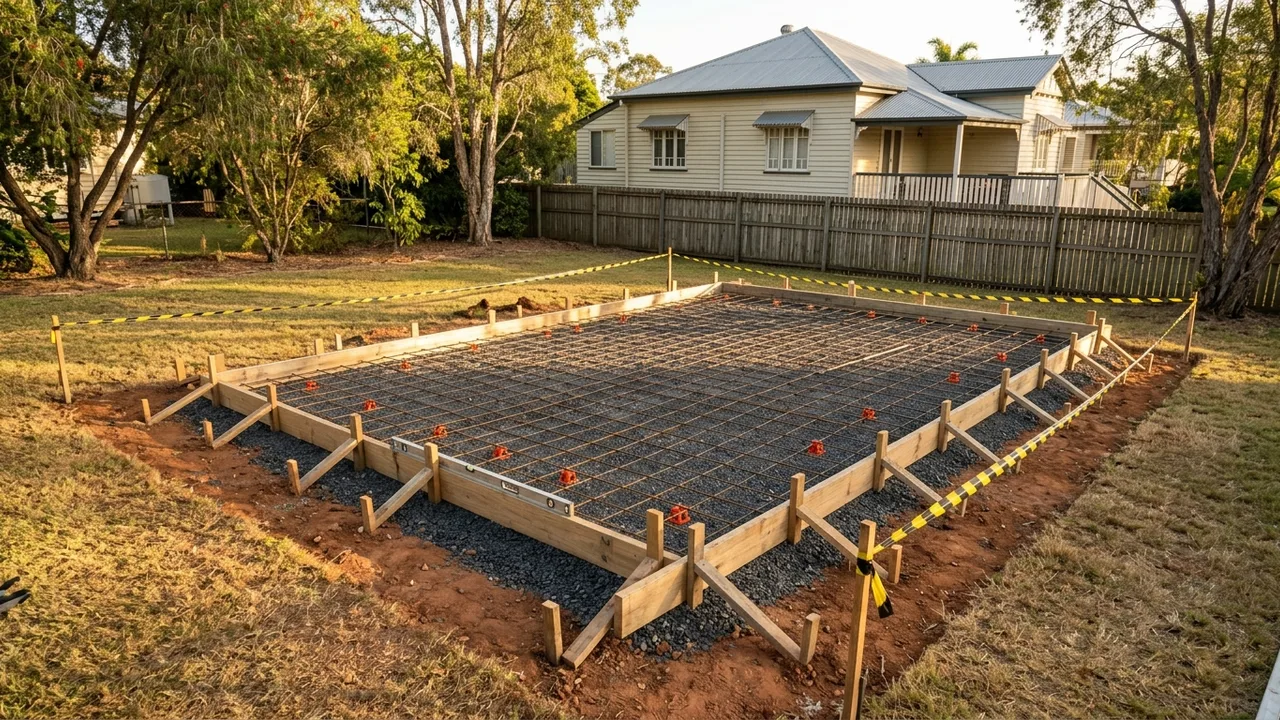 Brisbane concreting context shot for "What do you need to know before pouring a shed slab in your backyard?"