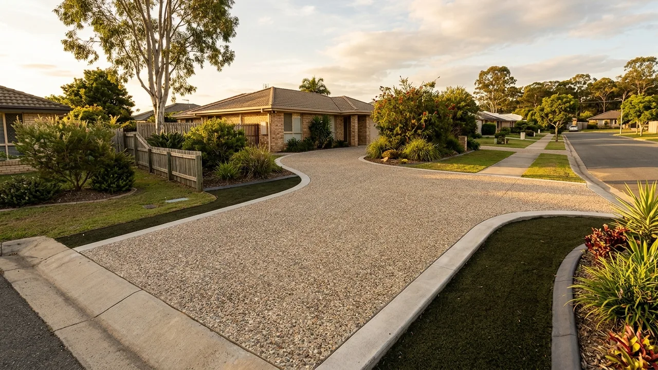 Brisbane concreting context shot for "Exposed aggregate looks great but is it the right choice for your driveway?"