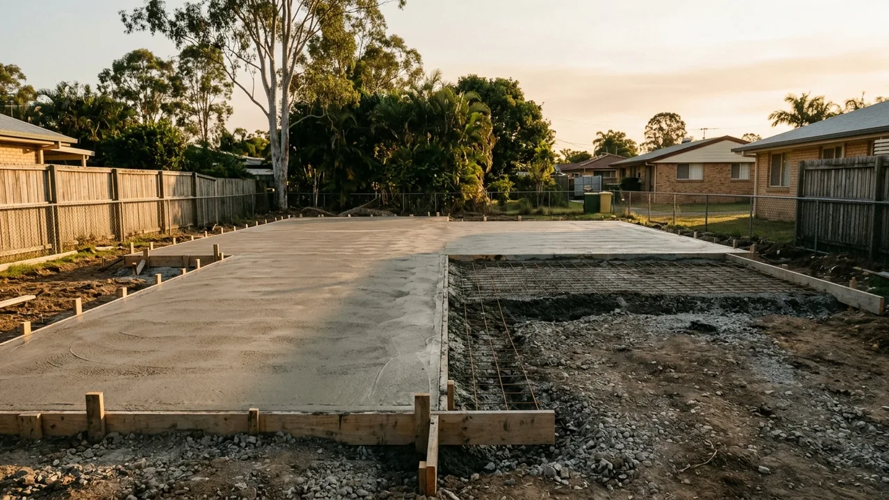 Brisbane concreting context shot for "How thick does a residential concrete slab actually need to be?"