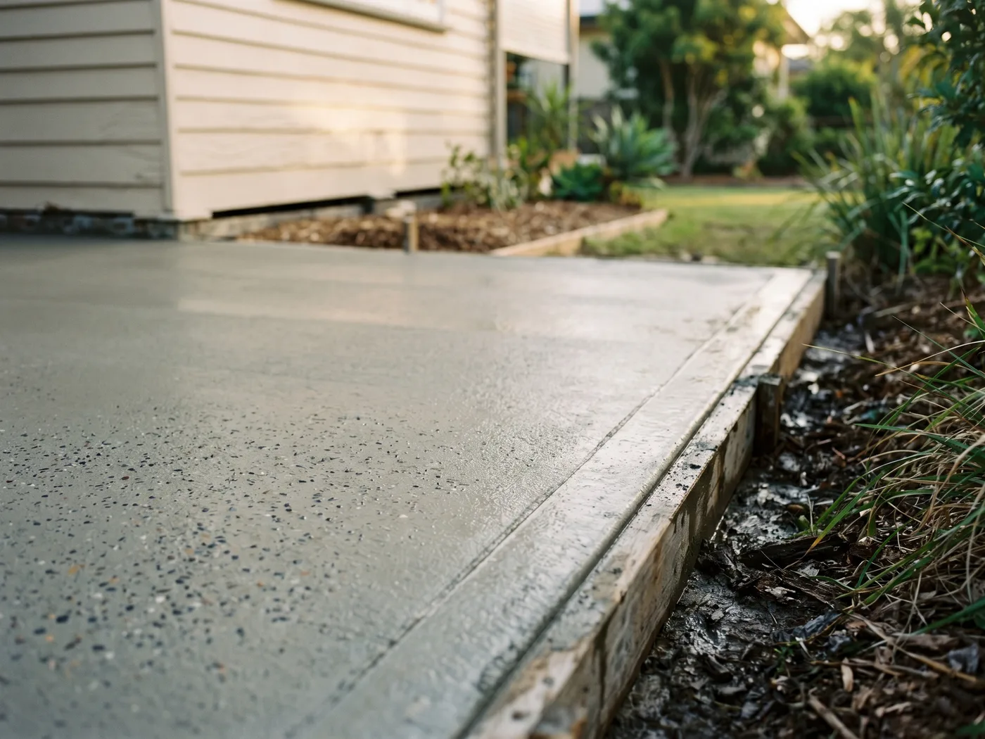 Close-up of a finished concreting job on a Brisbane home